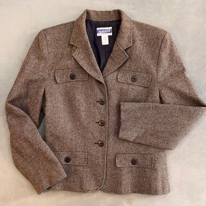 Vintage Pendleton Wool Tan Navy Herringbone Lined Blazer